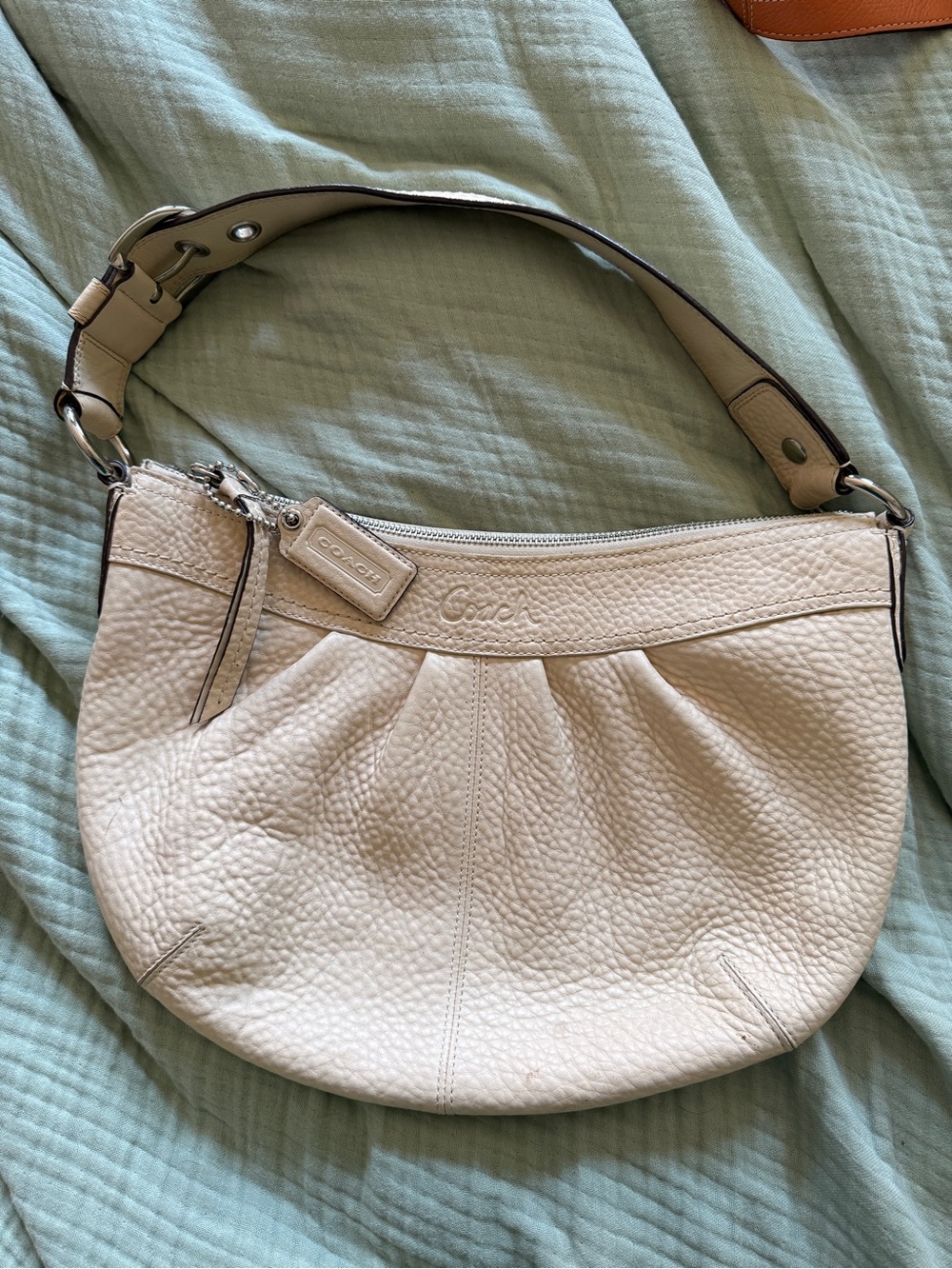 Coach Cream Pebbled Leather Shoulder Hobo Bag